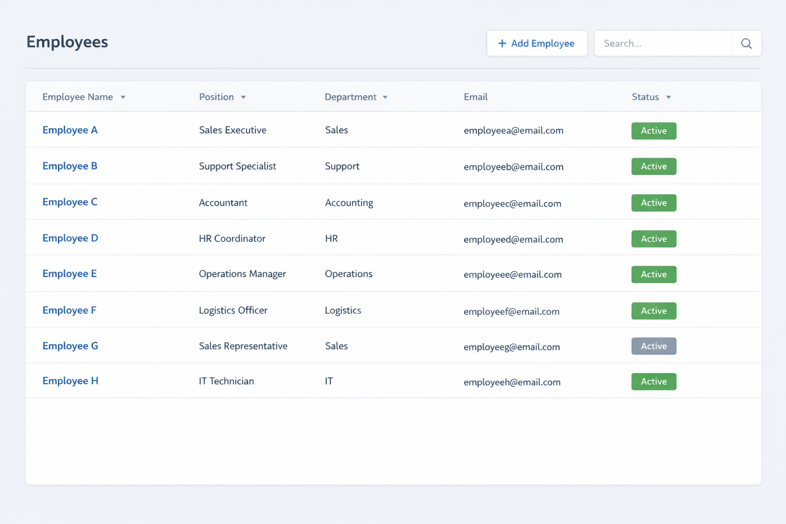 Employees list (Human Resources)