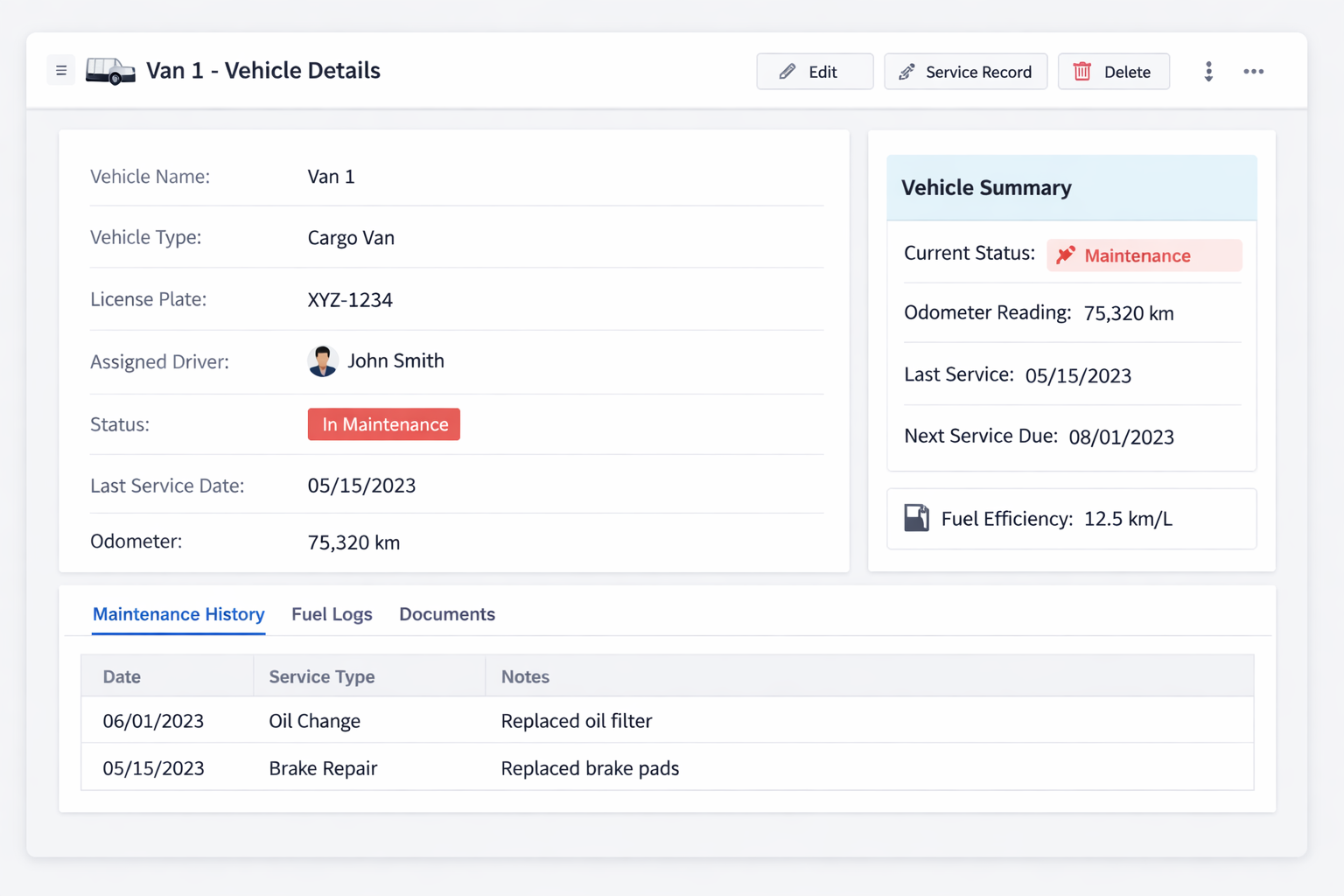 Vehicle detail (Fleet Operations)