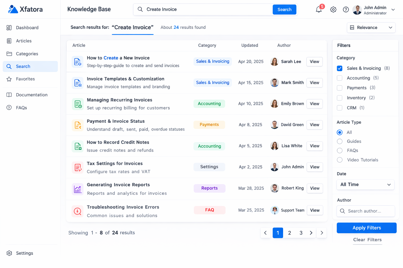 Search view (Knowledge Base)