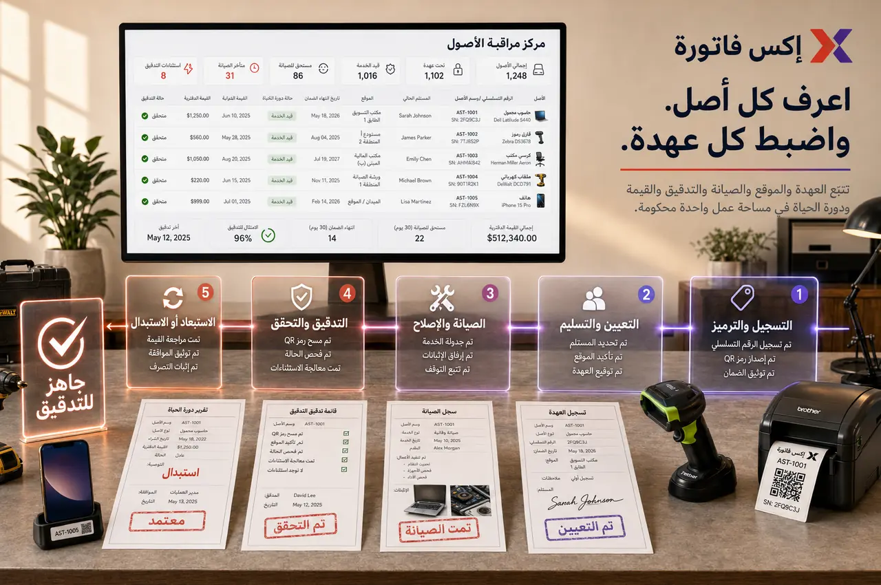 مخطط مرئي يوضح مسار وحدة المعدات الثابتة في إكس فاتورة