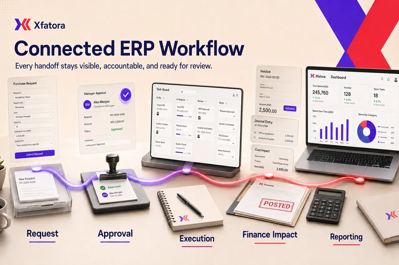 Workflow illustration for connected ERP operations