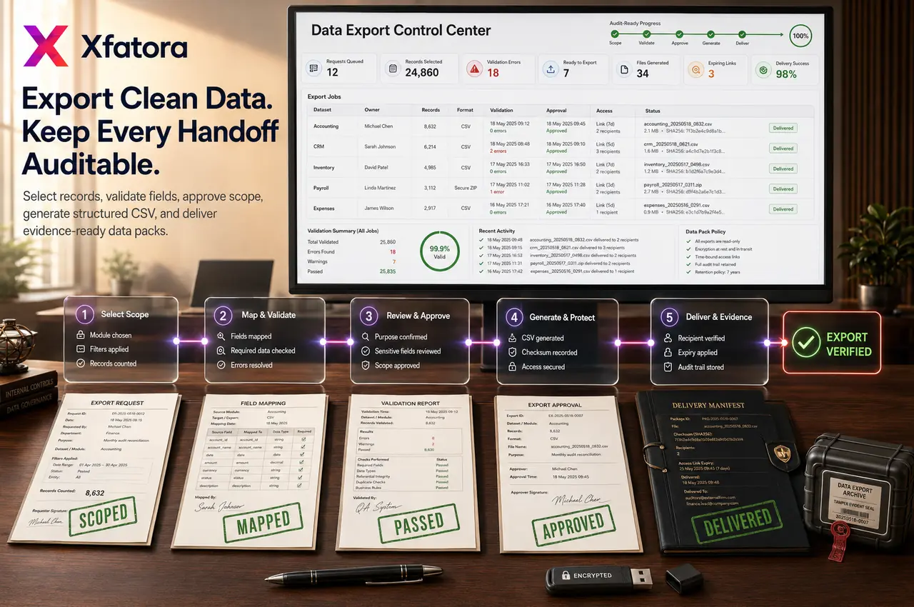 Visual overview of Data exporter and CSV export management ERP software