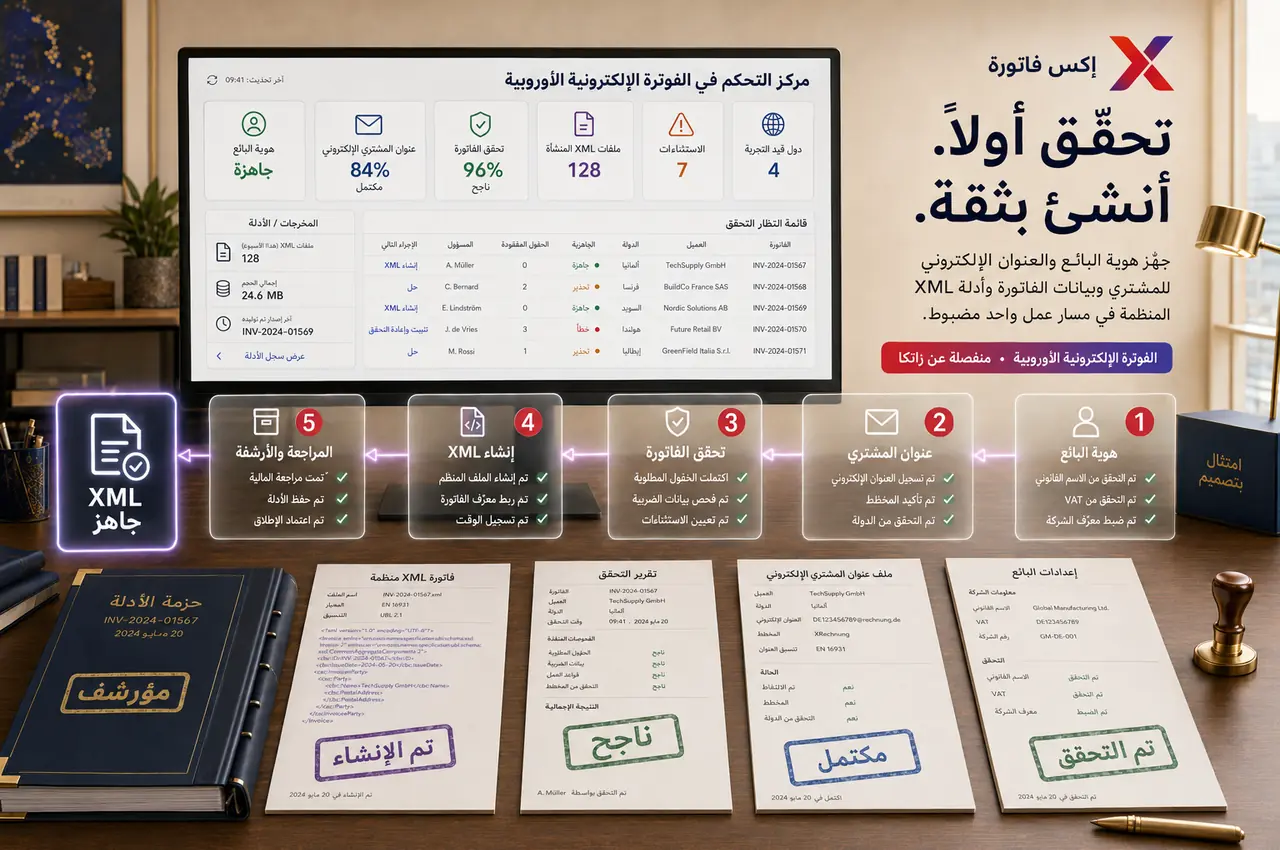 مخطط مرئي يوضح مسار وحدة الفوترة الإلكترونية في إكس فاتورة