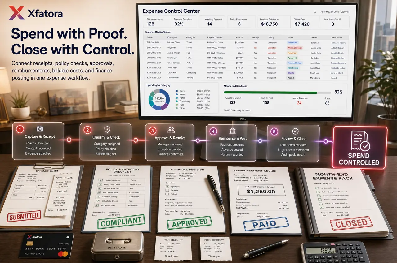 Visual overview of Expense management and reimbursement control ERP software