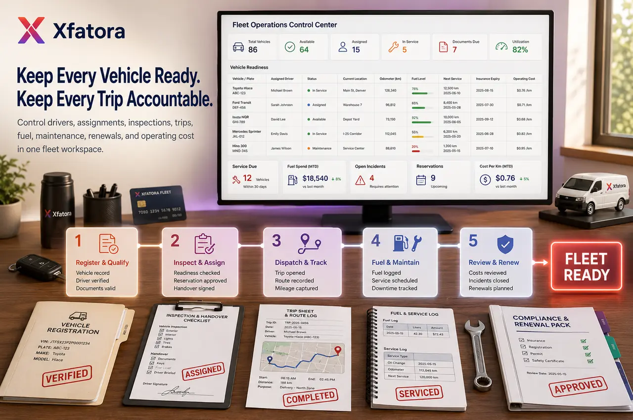 Visual overview of Fleet management and vehicle operations ERP software