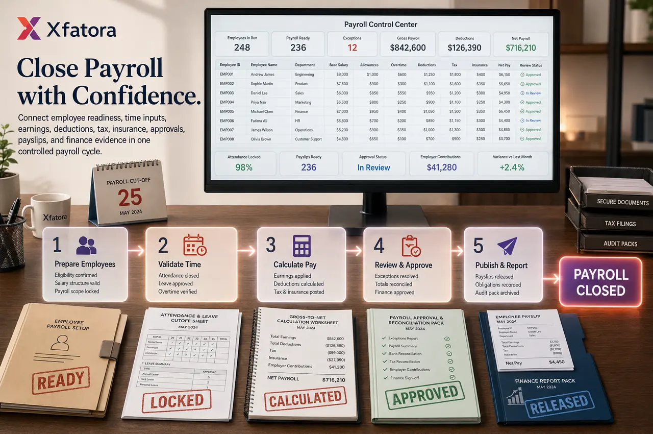 Visual overview of Payroll and HR salary management ERP software