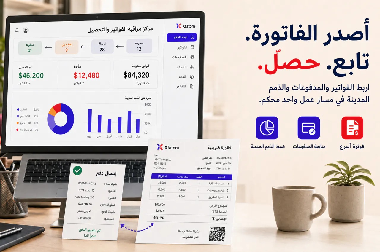 مخطط مرئي يوضح مسار وحدة المبيعات والفوترة في إكس فاتورة