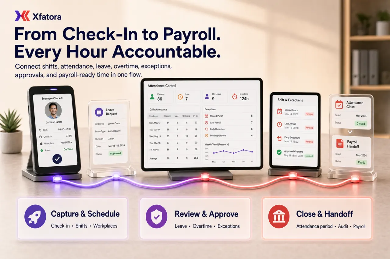 Visual overview of Time attendance and leave management ERP software