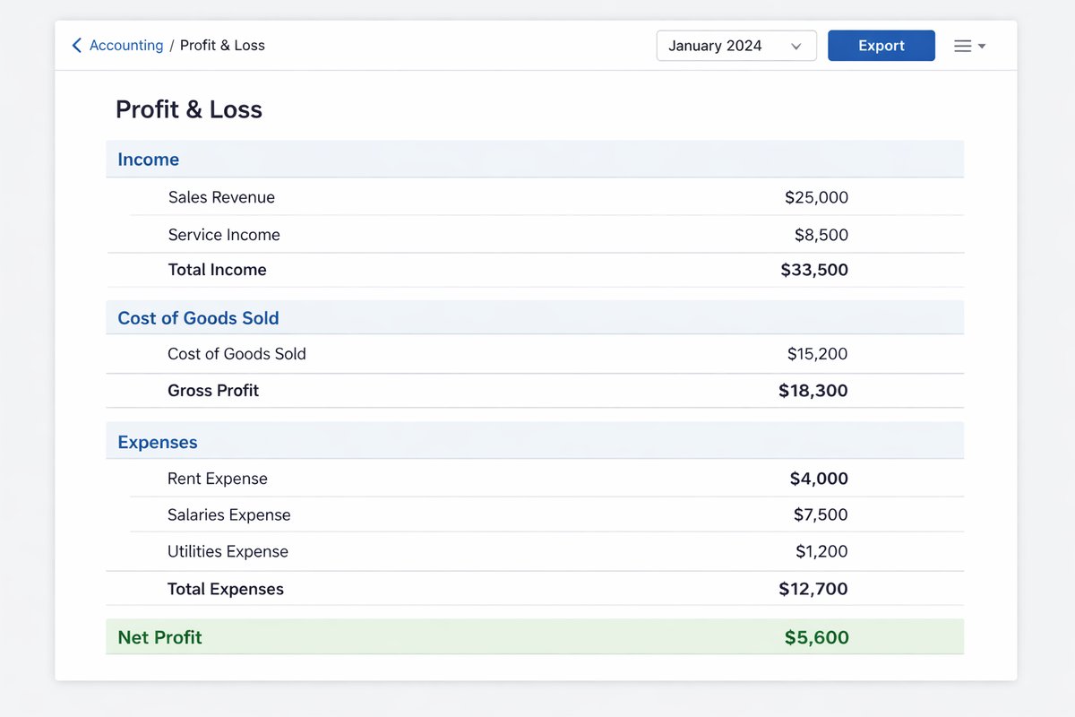 Profit and Loss report (Core Accounting)