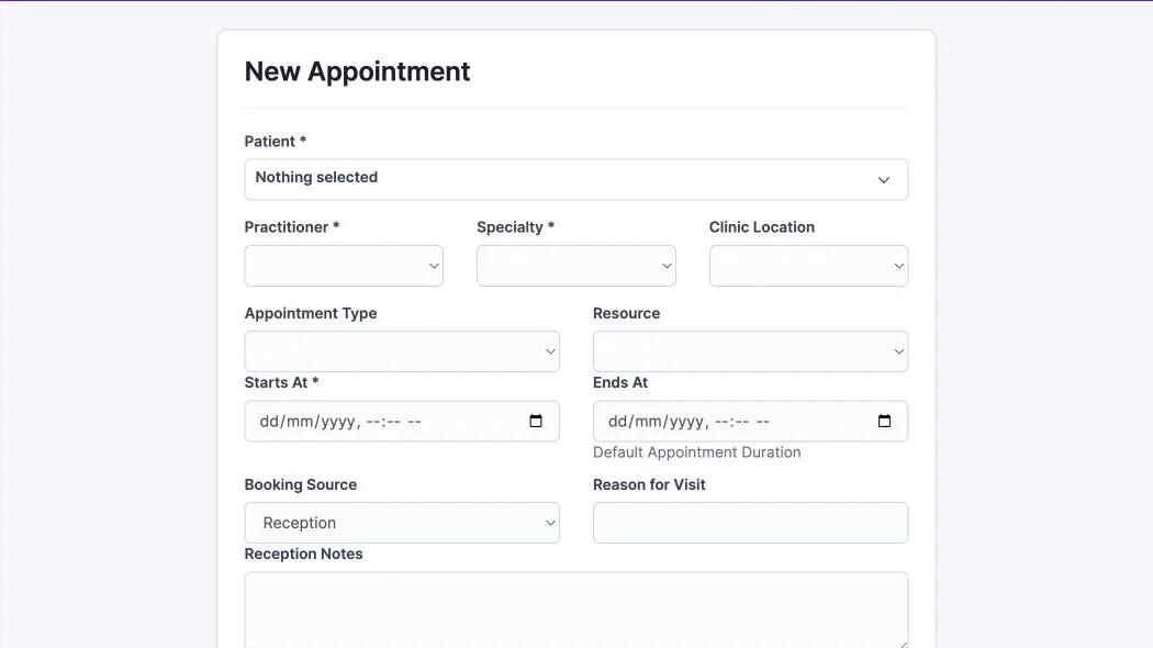 Create an appointment — synthetic test data