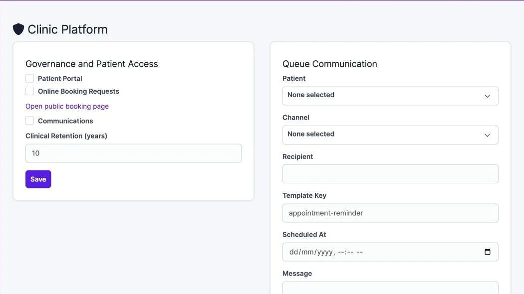Patient access and communications — synthetic test data