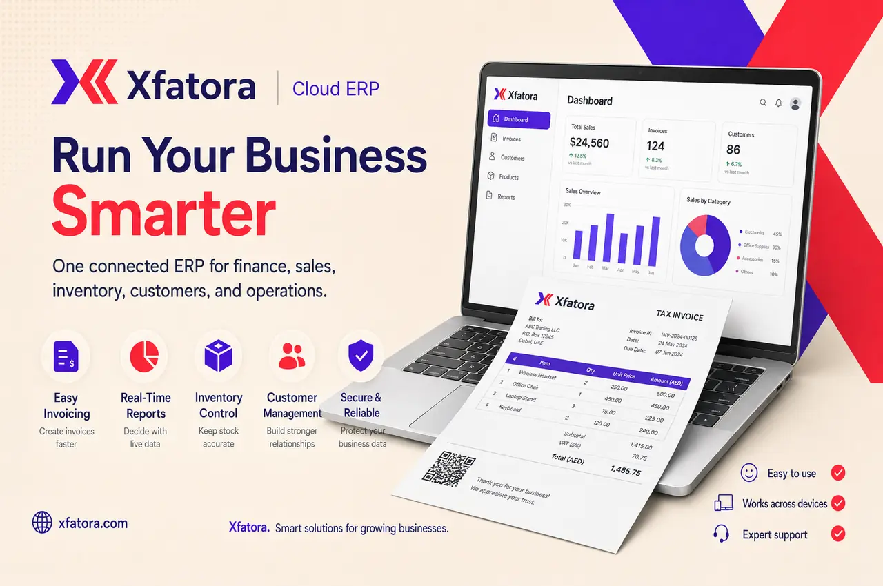 Xfatora ERP dashboard showing business operations